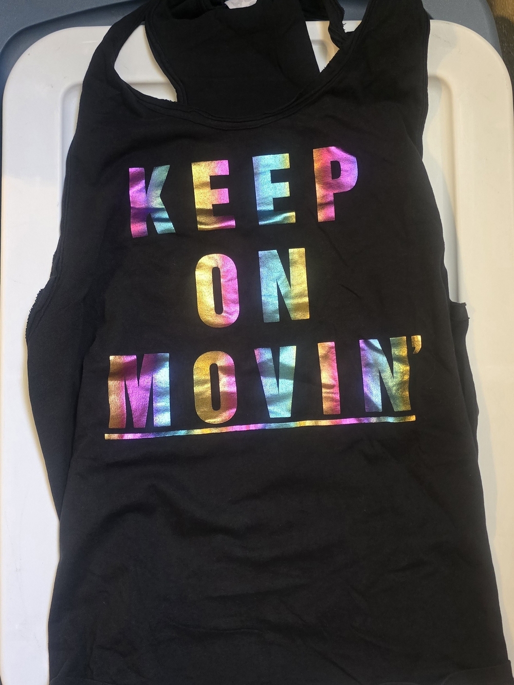 Zumba Fitness Black Tank Top with Rainbow Foil 'KEEP ON MOVIN''